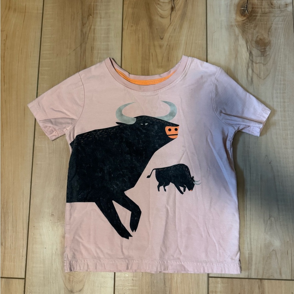 Tea Collection Pink T-Shirt with Bull Graphic Size 5